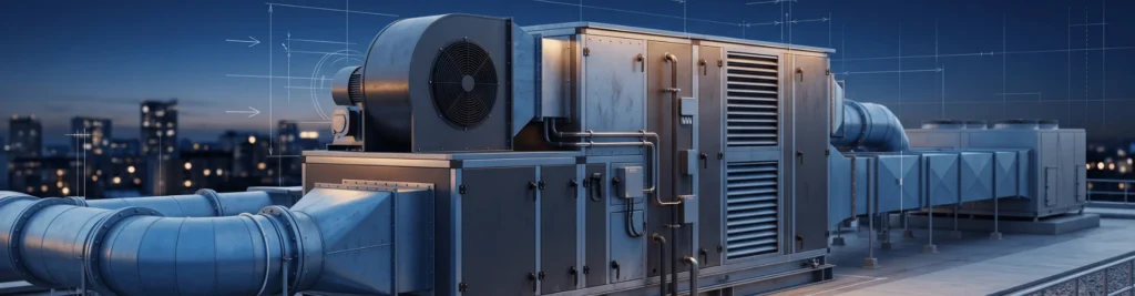 Rooftop air-handling unit with ductwork connections